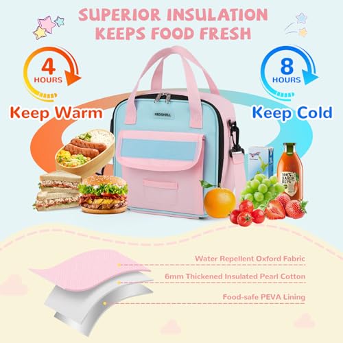 REDSHELL Lunch Box Kids, Large Insulated Lunch Bag Lunchbox for Girls, Pink | Tactical Style, Cooler Lunchbag, Square Toddler Lunchbox, School & Daycare, Lunch Tote, Water Bottle Holder, Adjustable Strap - color: Pink