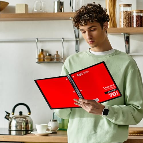 EPI Spiral Notebook | Wide - 70 Sheets, Durable Spiral Binding | 10.5 x 8 in | Classroom Supplies | School, Office, Note Taking, Journaling - 12 Pack - color: Red, size: 12
