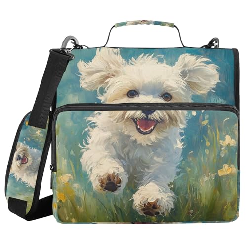 Cute Running Puppy Zipper Binder with Shoulder Strap, 500 Sheets Capacity, Multiple Pockets 1.5Inch 3 Ring Zipper Binder - color: Cute Running Puppy