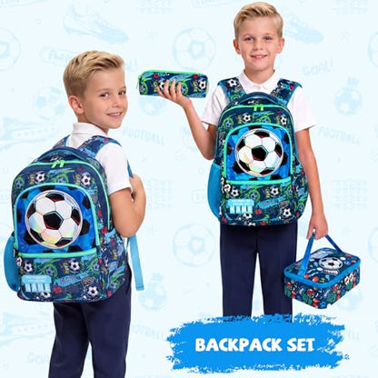 Kids Backpack for Boys with Lunch Box, Cute Soccer Kids Elementary SchoolBag Middle-School Bookbag Back to School Gift - color: Soccer