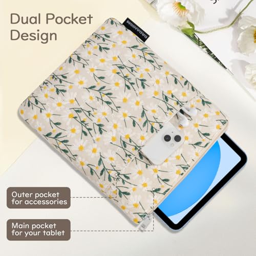 Dadanism 9-11 Inch Embroidered Daisy Padded Carrying Case Protective Tablet Sleeve for iPad A16 11th Gen 11"/10th Gen 10.9", iPad Air 11"/Pro 11"/Air 5th 4th 10.9", Galaxy Tab A11+ Plus 11", Beige - color: Beige