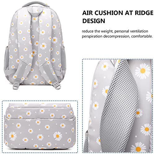 Glodwheat Daisy Printed Backpack For Girls- 3Pc Set With Lunch Box & Pencil Case, Lightweight Water-Resistant Bookbag For Elementary School - color: Grey