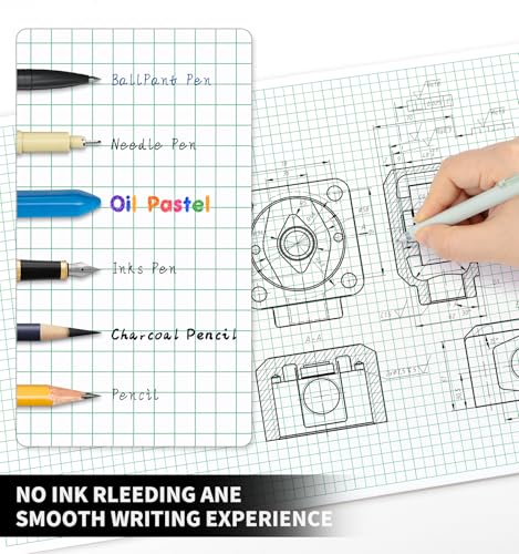 Engineering Graph Paper Pads, 11"x17 "Grid Paper, 4x4 Graph Ruled, 50 Sheets Landscape, Easy-Tear Glue-Bound, 11"x17" Cardboard Backing, for Drafting, Engineering, Architect Designers - color: 1 Pack-Squared (50 Sheets/Pad), size: 11" x 17"Landscape