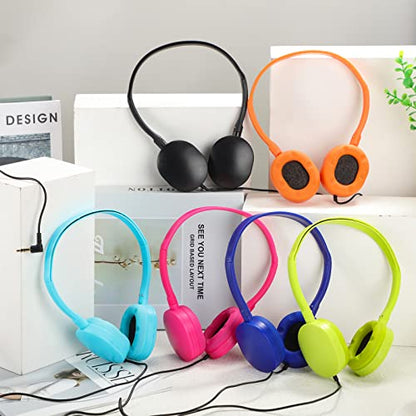 Flutesan 30 Pack Wired Headphones, Adjustable On Ear Headphones with Stereo, Earbuds for Schools, Laptop, Travel, Plane, Tablet(Mixed Colors) - color: Mixed Colors