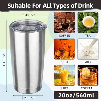 20oz Tumbler with Lid Stainless Steel Insulated Tumblers Travel Coffee Tumbler Bulk Double Wall Vacuum Insulated Water Cup Gifts for Christmas Women Men Her Him Home Office(Silver, 4pack) - color: Silver 4