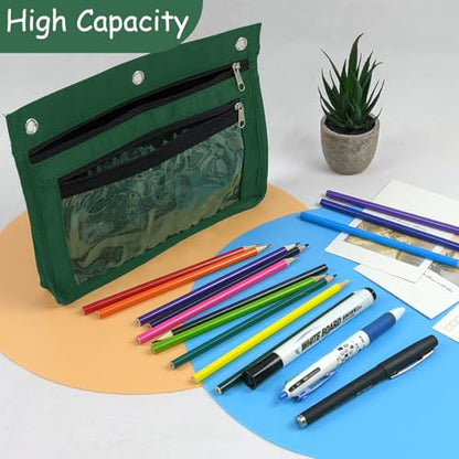 YoeeJob 1 Pack Pencil Pouch for 3 Ring Binder, Expandable Binder Pouches with Zipper, Large Capacity Pen Holder Case with Clear Window School Class Office Organizers, Teal - color: Teal
