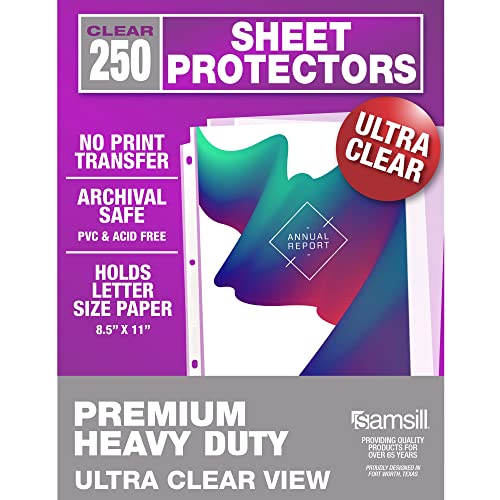 Samsill Ultra Clear Sheet Protectors, 250 Pack, 8.5x11 Inch Page Protectors for 3 Ring Binder, Premium Heavy Duty, Letter Size, Top Loading, Acid Free - color: Ultra Clear, size: 250 Pack, style: Premium Heavy Duty