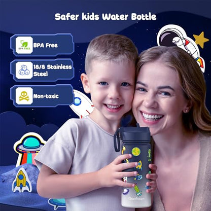 Gonfoam 16oz Kids Water Bottle, 2 Pack Stainless Steel Insulated Cup | DIY Stickers, BPA-free, Leak-proof, Sturdy, Keeps Cold 24h, Easy to Carry, Easy to Clean, Back to School, Gifts - color: Sapphire+Gray