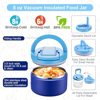 MAXSO Bento Lunch Box Set for Kids with 8 oz Soup Thermo, Leakproof Hot Food Container with 4 Compartments, Insulated Food Jar for Toddler Daycare Boys Girls School - Blue - color: Blue
