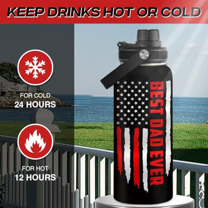 Best Dad Ever Water Bottle 32oz Stainless Steel Insulated Water Bottles - Gifts for Dads Daddy Father Papa from Son Daughter - Fathers Birthday Christmas - color: Dad 4