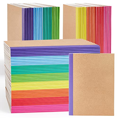 feela 96 Pack Composition Notebooks Bulk, Kraft Cover Lined Blank College Ruled Composition Travel Journals with Rainbow Spines For Women Students Business, 60 Pages, 8.3”x 5.5”, A5, 8 Colors - color: 8 colors X12