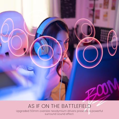 EKSA E900 Gaming Headset with Microphone - PC Headset with Detachable Noise Canceling Mic, 3D Surround Sound, Wired Headphone for PS4, PS5, Xbox, Computer, Laptop, Switch, Handheld - color: Pink