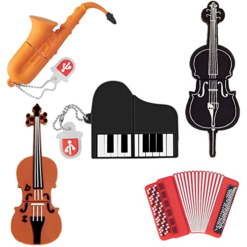 16GB USB Flash Drive Pack of 5 Pcs, BorlterClamp Thumb Drives Memory Stick with Cute Musical Instruments Pattern, USB Drive Gift for Students, Teachers and Kids - color: Musical Instruments Pattern 16GB*5