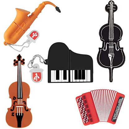 16GB USB Flash Drive Pack of 5 Pcs, BorlterClamp Thumb Drives Memory Stick with Cute Musical Instruments Pattern, USB Drive Gift for Students, Teachers and Kids - color: Musical Instruments Pattern 16GB*5