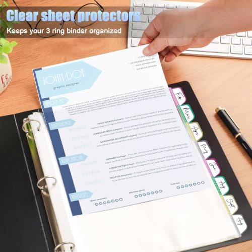 HABGP 24PCS/3 Set 3 Ring Clear Binder Dividers with Tabs, 8.5 x 11 8 Tabs Binder Dividers with Pockets, Clear Page Protectors Index Dividers for 3 Ring Binder, Heavy Duty Plastic Sheet Protectors - size: 3 Set (24 Pcs)