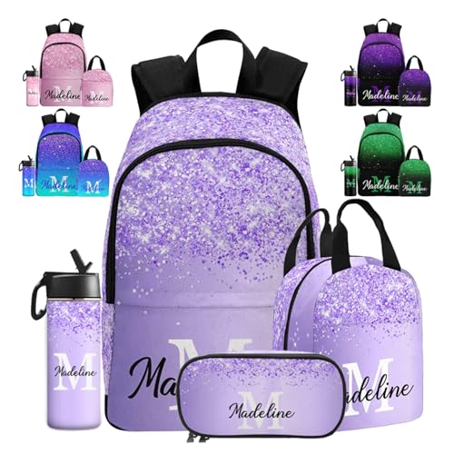 MyPupSocks Custom Backpack for Girls, Personalized Sparkle Glitter Monogram Bag Schoolbag Casual Daypack Customized Girls Lunch Box Bag Travel Laptop Bag Backpack for Kids Teens Travel Picnic - color: Multi 09