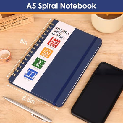 LABUK Spiral Notebook, 160 Pages A5 Lined Hardcover Notebook, 5.5 x 8in Spiral Journal for Women and Man, Work, Writing (Navy Blue) - color: 4-navy blue, style: A5