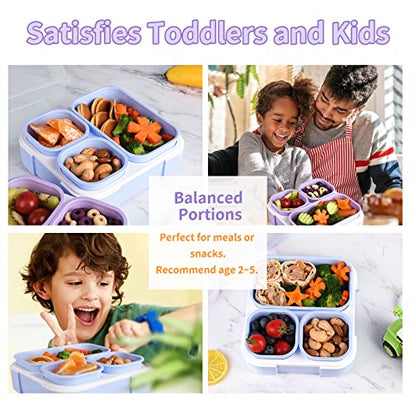 Genteen Small Kids Snack Containers for School 3 Compartment Travel Snack Containers with Dividers Portion Control Lunch box for Kids with Leak-proof Lids BPA Free (Purple + Blue) - color: 2P-Purple + Blue
