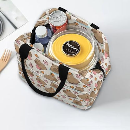 Kawaii Capybara Lunch Box Kids Portable Leakproof Large Capacity Thermal Picnic Cool Bags for School Home Office Teenagers Women - color: Kawaii Capybara Orange