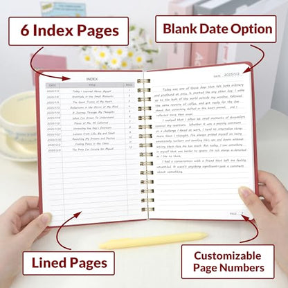 SUNEE Lined Spiral Journal Notebook for Women, 146 Pages College Ruled Hardcover Journaling Notebook for Work, Note Taking and Office School Supplies, A5 -Burgundy - color: Burgundy