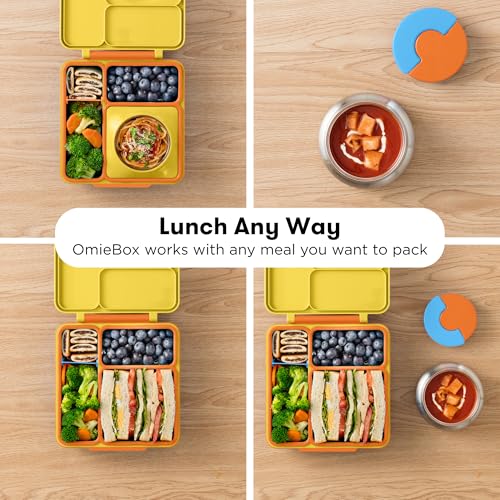 OmieBox Bento Box for Kids - Insulated Bento Lunch Box with Leak Proof Vacuum Insulated Food Jar - 3 Compartments, Two Temperature Zones (Sunshine) - color: Sunshine