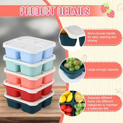 Honeydak 5 Pack Snack Containers 4 Compartment Bento Snack Boxes Reusable Lunchable Containers with Lids Divided Meal Prep Lunch Food Storage Box for School Work Travel(Melon,Equal) - color: Melon, style: Equal