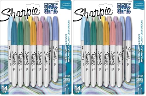 SHARPIE Permanent Markers, Fine Point, Featuring Mystic Gem Color Markers, Assorted, 14 Count (Pack of 2) - size: 1 Count (Pack of 28)