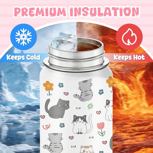 Cat Gifts for Girls Women, 18oz Cats Water Bottle with 2 Lids (Spout and Straw Lid), Kids Insulated Stainless Steel Cat Lovers Tumbler Cup, Birthday Gifts for Women Teen Girl - color: Cat-1