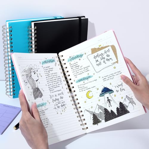 Yoment B5 Spiral Notebook,300 Pages College Ruled Lined Journal,Hardcover | 100GSM thick paper,7 x 10 inches Black hardcover with lay-flat binding and inner pocket for school,office,work,study - color: Pink