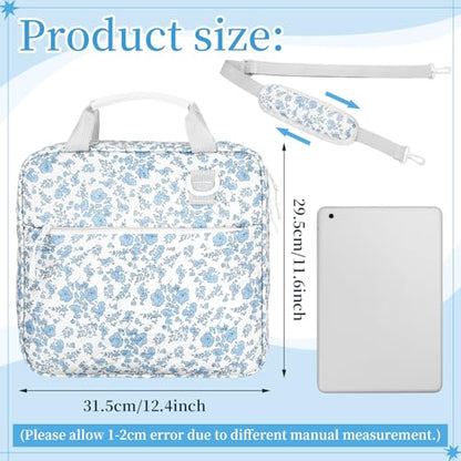 Zipper Binder Folder Keeper with Strap 2 Inch 3 Ring Multi-Pocket Zipper Bag for 13" Laptop 5-tab Expanding File Folder for Women Men Office Middle High School(Blue,Flower) - color: Blue, style: Flower