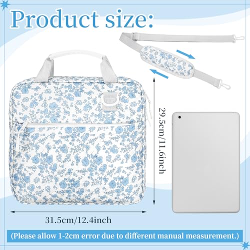Zipper Binder Folder Keeper with Strap 2 Inch 3 Ring Multi-Pocket Zipper Bag for 13" Laptop 5-tab Expanding File Folder for Women Men Office Middle High School(Blue,Flower) - color: Blue, style: Flower