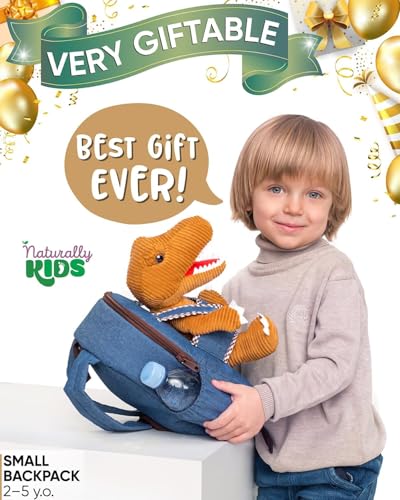 Naturally KIDS 【Upgraded】 Toddler Backpack with Detachable Dinosaur Toy for Boys | Side & Inner Pockets, Reflective Logo | Dinosaur Backpack for Kids 3-5 - color: 04 Dinosaur Trex, style: Small