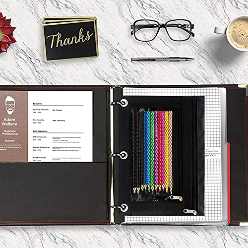 Pencil Pouch 3 Ring Binder Pouch Zippered Pencil Case Canvas Pencil Bag with 2 Compartments (Set of 2, Black) - color: Black