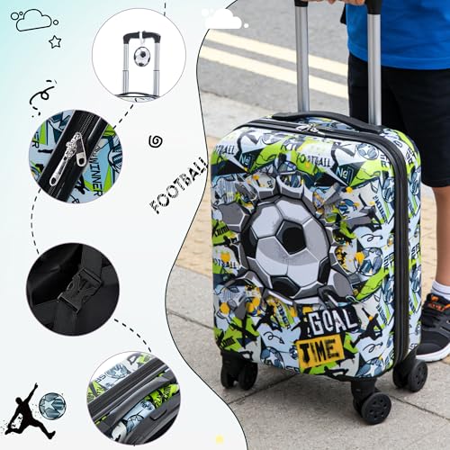 16’’ Kid’s Luggage Set with Spinner Wheels, Hardside with Suitcases,6 Piece | Carry on Luggage, Travel Rolling Luggage Airline Approved Suitcase Set with Spinner Wheels Girls Boys - color: Soccer
