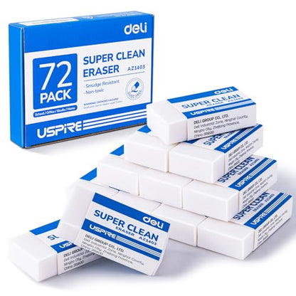 Deli Pencil Erasers, Pencil Eraser, 72 Pack, White Erasers, Erasers for Drawing, Kids, Artist, White, Large - size: 72 PACK