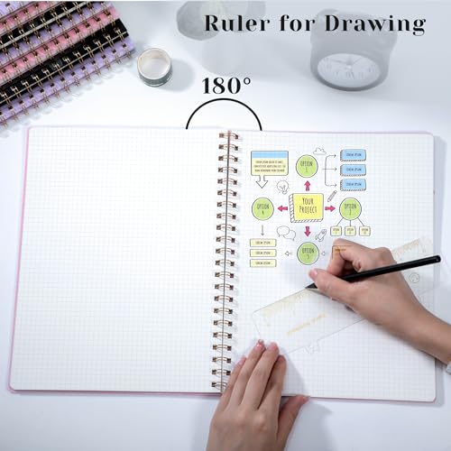 Yoment Graph Paper Notebook Spiral Notebook 8.5 x 11 A4 Large Grid Paper Notebooks, 100 GSM Thick Graph Paper, Plastic Cover Graphing Notebook for Work School Engineering, A4 Pink - color: Pink, style: E - Graph - A4