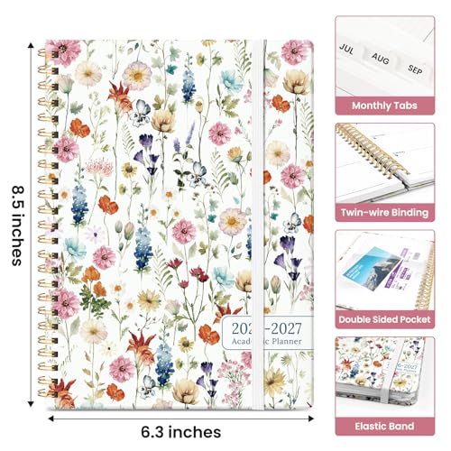 Planner 2026-2027, Academic Year Monthly and Weekly Calendar Planner, Jul 2026 - Jun 2027, Hardcover Teacher Student Planning Agenda book with Tabs, Perfect for School Office Supplies, 6.3" x 8.5" - Wildflowers - color: A-Wildflowers, size: (6.3"x8.5")a5