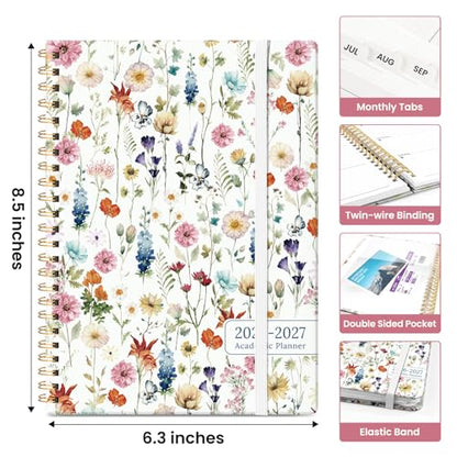 Planner 2026-2027, Academic Year Monthly and Weekly Calendar Planner, Jul 2026 - Jun 2027, Hardcover Teacher Student Planning Agenda book with Tabs, Perfect for School Office Supplies, 6.3" x 8.5" - Wildflowers - color: A-Wildflowers, size: (6.3"x8.5")a5