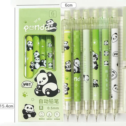 MOZXIRZ 4 Pcs Cute Mechanical Pencils with Eraser 0.5mm Cartoon Panda Mechanical Pencil School Pencil for Women (6pcs Panda) - color: 6pcs Panda