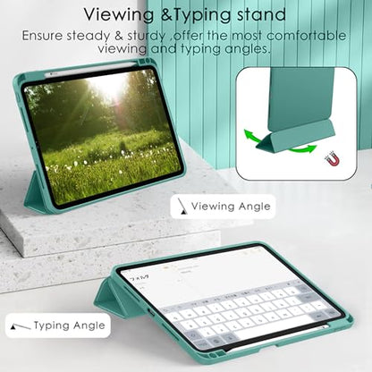 ZryXal iPad Pro 11 Inch Case (M5) 2025/ (M4) 2024 (Model: A2836/A2837/A3006), Trifold Stand Smart Cover with Pencil Holder and Soft TPU Back, Auto Wake/Sleep (Forest Green) - color: Forest Green