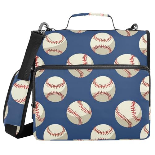 Baseballs Ball on Blue 3 Ring Binder Bag 1.5 inch Binder Organizer with Zipper Shoulder Strap 500 Sheet Documents Storage for School Office - color: A9128, size: 13.6 x 12.4 x 3.5 in