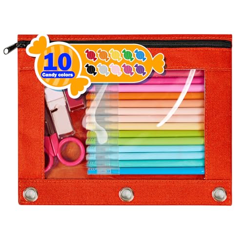 Forvencer Pencil Pouch for 3 Ring Binder, Large Pencil Case Pouch with 3 Reinforced Grommets, Pen Bag, Clear Window Pencil Case, Binder Accessories, Cherry Red - color: Cherry Red, size: 1 Pack