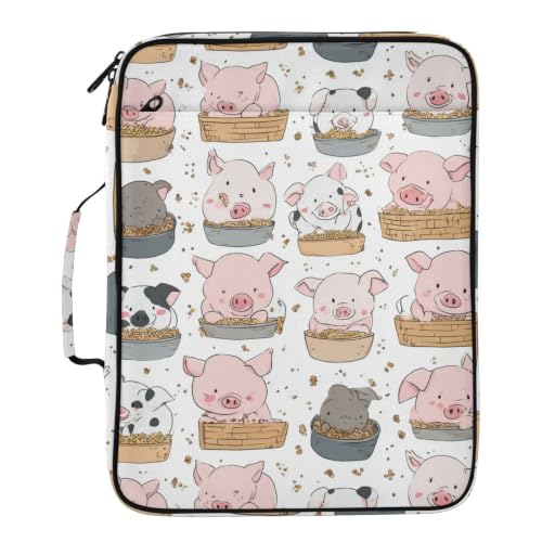 Caikeny Zipper Binder Bag with Handle Cute Pink Mini Pigs 1.5 Inch Binders 3 Ring 500 Sheet6 Tab Expanding File Folder for School Office
