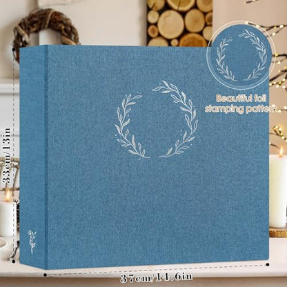 Lanpn Photo Album Scrapbook 12x12, Linen Cover Wreath Design Top Load 3 Ring Folder Binder Photobook Photo Book 12 x 12 inch with 30 Plastic Sleeves 60 Pages Blue - color: Blue, size: 12x12"