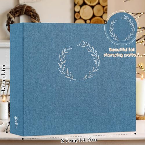 Lanpn 2 Packs Photo Album Scrapbook 12x12, Linen Cover Wreath Design Top Load 3 Ring Folder Binder Photobook Photo Book 12 x 12 inch with 30 Plastic Sleeves 60 Pages Blue - color: Blue, size: 12x12"/2PK