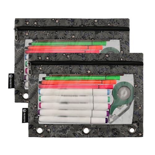 Goth Bats Pencil Pouches for 3 Ring Binder, Zipper Binder Pencil Case, 2 Pack Clear Window Case Bag for Office Organizers - color: Goth Bats
