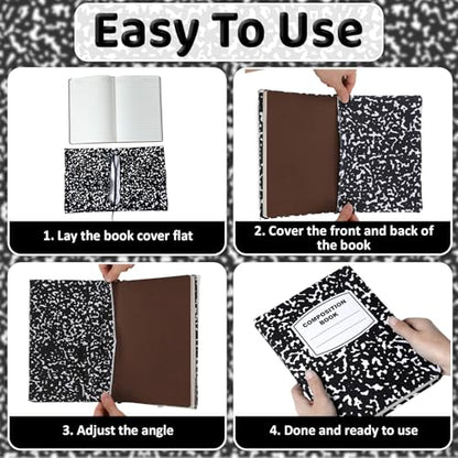 6 Pack Composition Notebook Book Cover Stretchable Reusable Jumbo Book Covers Protector for Textbook Hardcover Books up to 9 x 11 in Fabric Books Sox Back to Supplies - color: Black and White