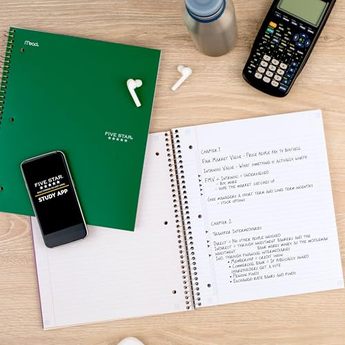 Five Star Spiral Notebook + Study App, 3 Subject, College Ruled Paper, Fights Ink Bleed, Water Resistant Cover, 8-1/2" x 11", 150 Sheets, Green (72067) (Pack of 6) - color: Green, size: 1 Count (Pack of 6)