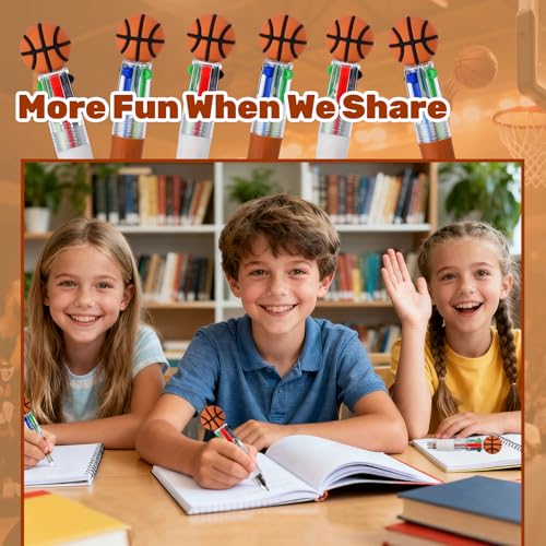 24 Pcs Basketball Party Favors Basketball Multicolor Pen in One 4-in-1 Cute Fun Pens Bulk Kawaii Ballpoint Pen for Sports Goodie Bags Stuffers (Basketball) - style: Basketball