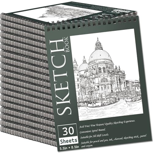 OSIMIG 20 Pack Sketch Books 5.5" x 8.5", Top Spiral Bound Sketch Pad, Mini Sketchbook Bulk for Kids, 600 Sheet Drawing Paper (68lb/100gsm), Drawing Pad for Beginger, Art Supplies - size: 20 Pack